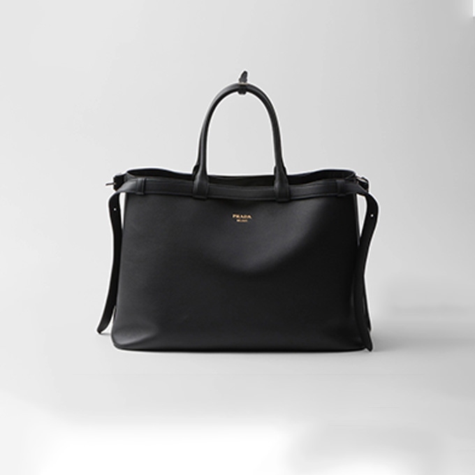 prada buckle large leather tote shoulder bag